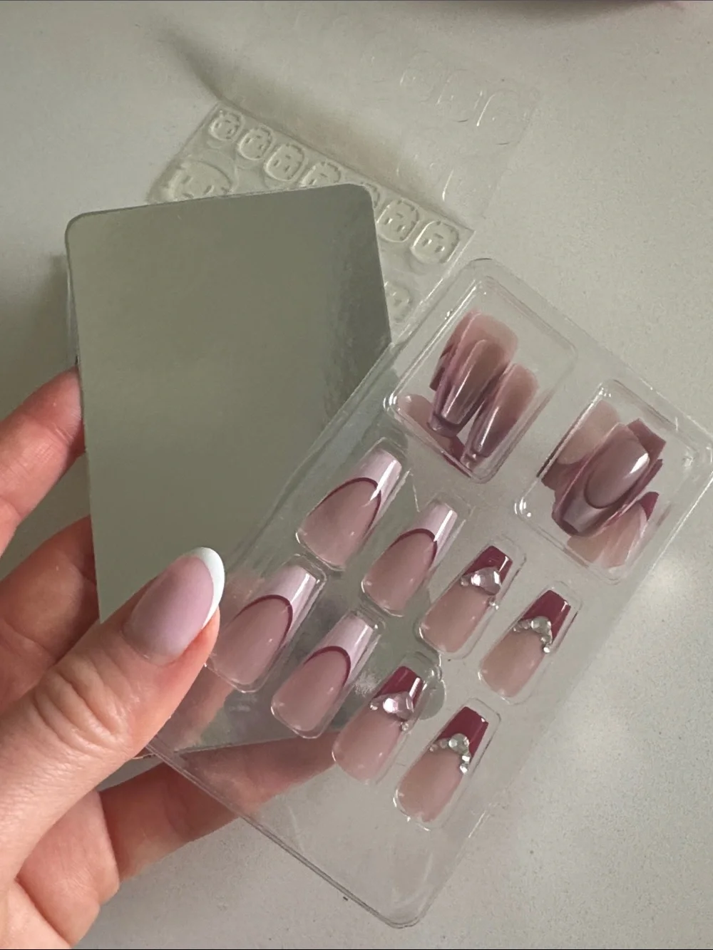 Voguish Gel Quality Press-On Nails - Pink Ombre with Accent Gems